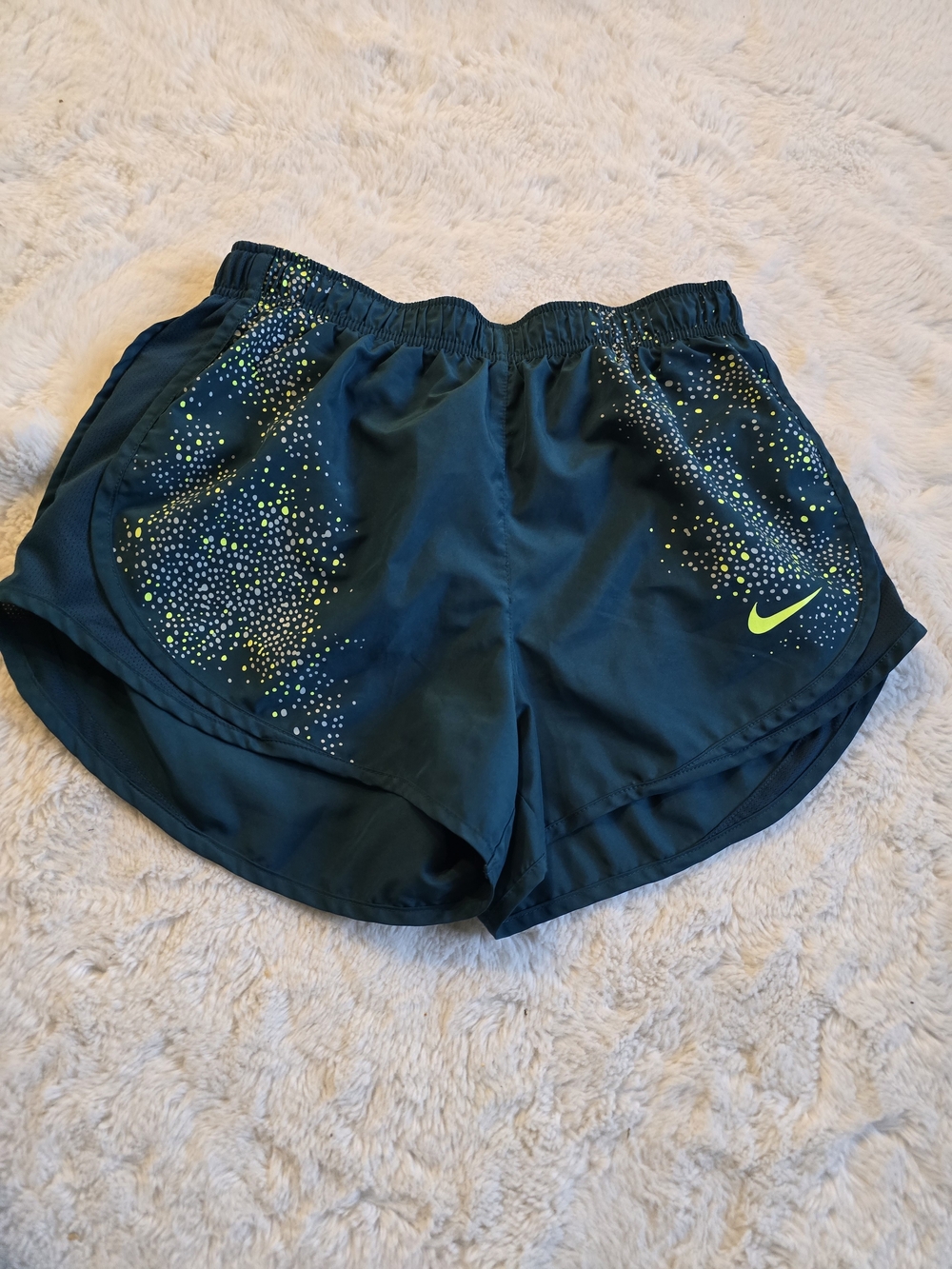 Nike Dri-FIT Women’s Running Athletic Shorts Speckled Blue/Yellow/White M